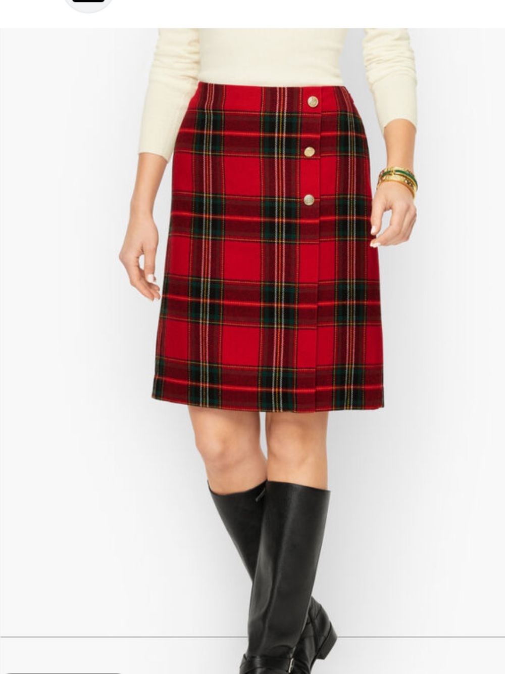 Talbots Red Plaid A-Line Skirt wool blend size 8 nwt